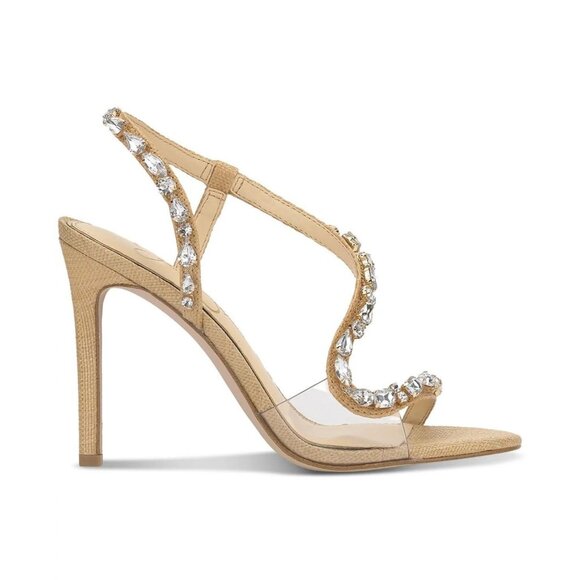 Jessica Simpson Jaycin Rhinestone Dress Strappy Stiletto 9.5 Heels Gold MSRP $99 - Picture 2 of 5
